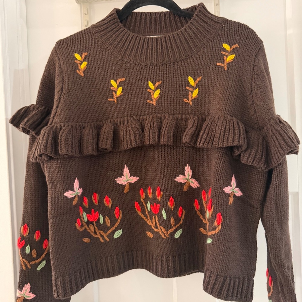 POL Brown Sweater with Floral Embroidery - Picture 2 of 5